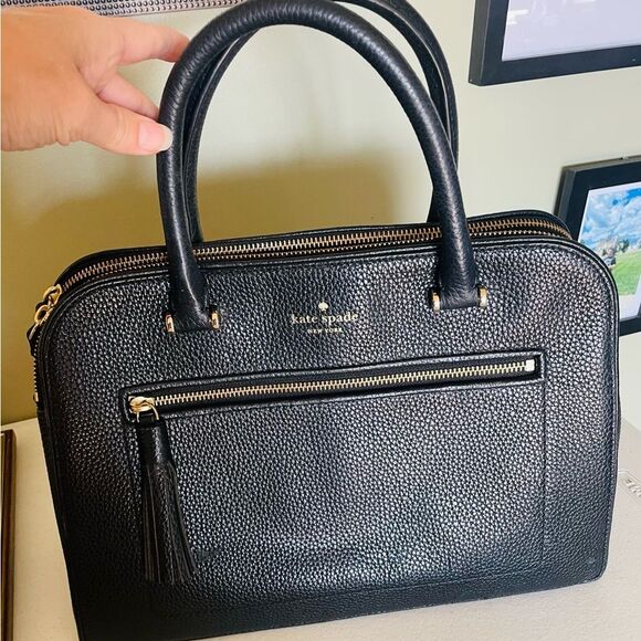 Kate Spade Black Leather Kalen Chester Street Satchel purse bag w strap EUC - Picture 2 of 9